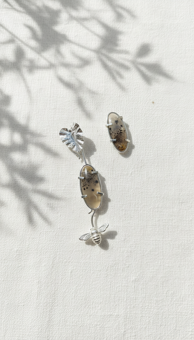 Leaf Dendritas Ovaladas con Extensión Abeja (aretes 10n1)