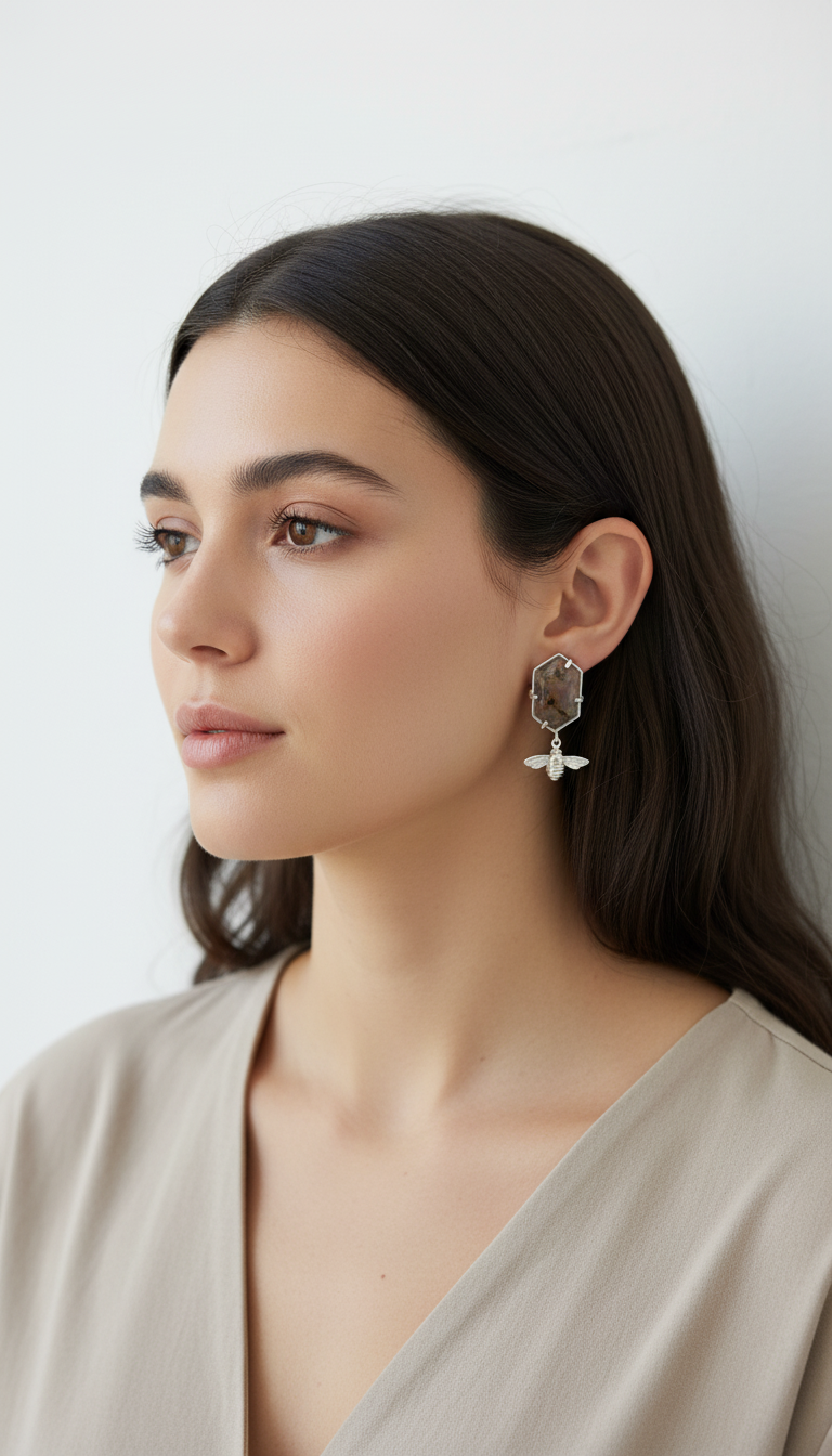 Bee & Leaf Aretes con Curazo Musgo