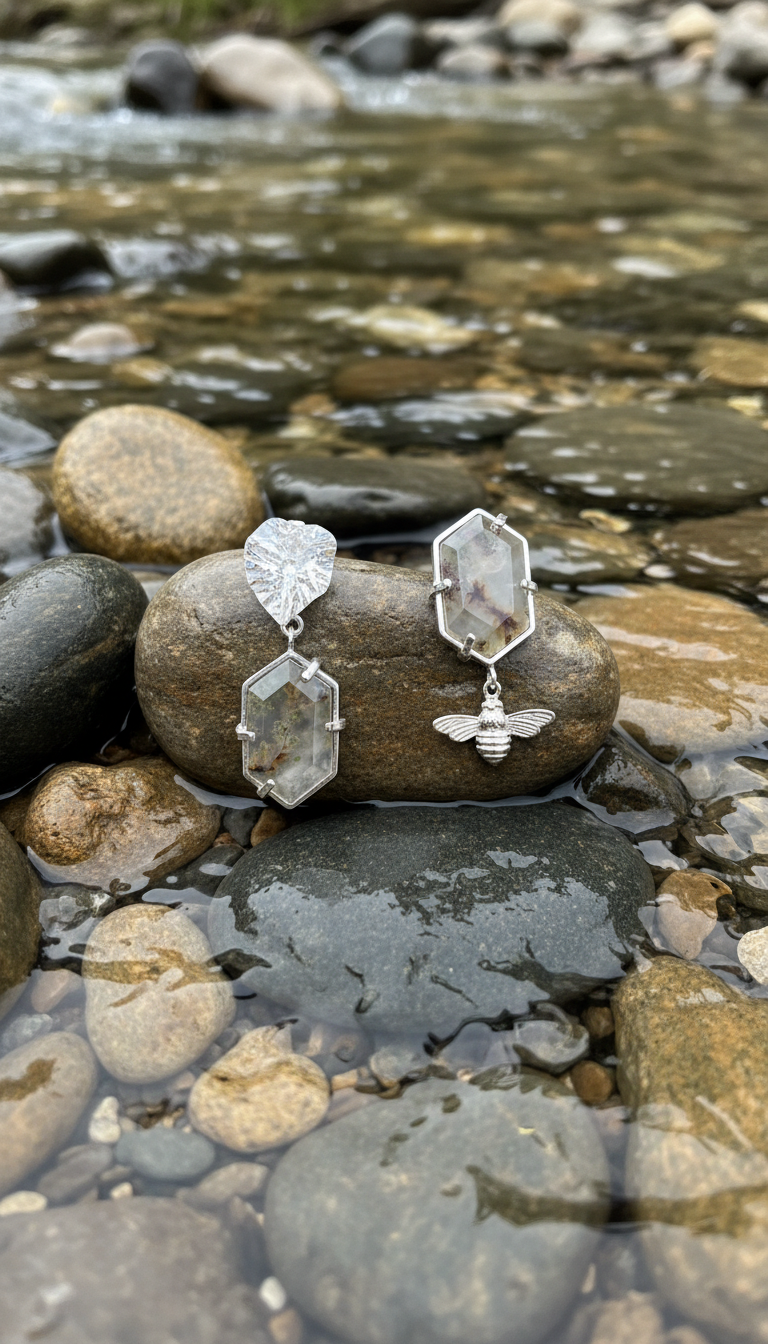 Bee & Leaf Aretes con Curazo Musgo